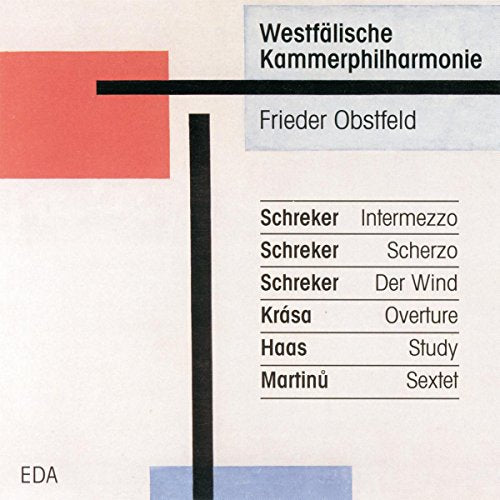 CD cover with black text on a white background and red and blue rectangles.