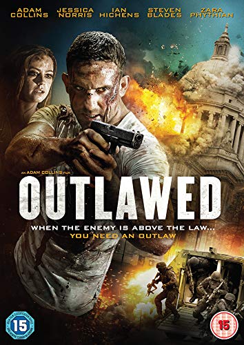 DVD cover for "Outlawed" featuring armed figures amidst explosions.