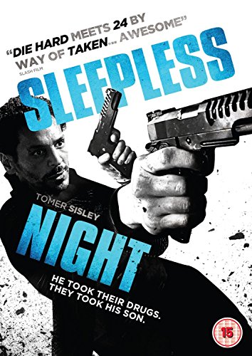 DVD cover for "Sleepless Night" featuring a man holding two guns.