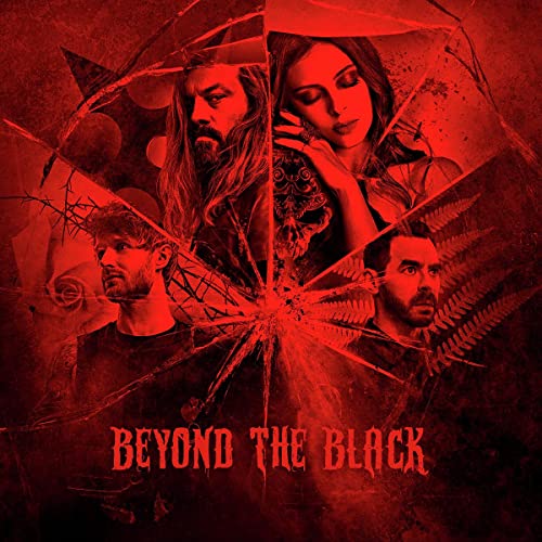 Red album cover featuring four band members and shattered glass imagery.
