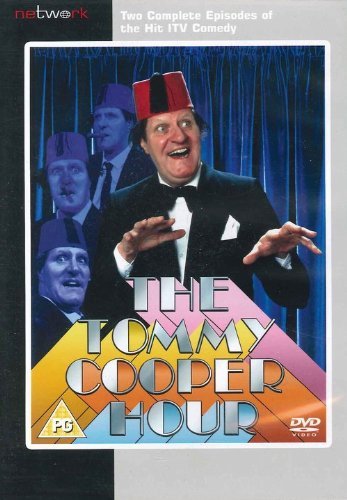 DVD cover featuring Tommy Cooper in a red fez, gesturing, with three men behind him.