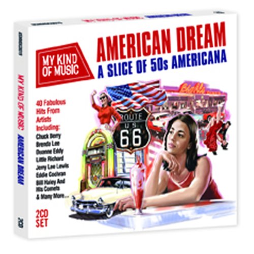 "CD cover art featuring a 1950s diner scene with woman and Route 66 sign."