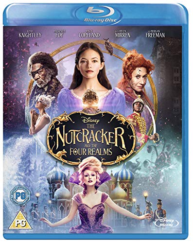 "Blu-ray cover for Disney's 'The Nutcracker and the Four Realms' featuring main characters and title."