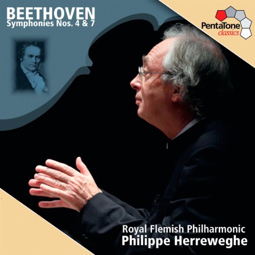 CD cover featuring a conductor with Beethoven portrait and text.
