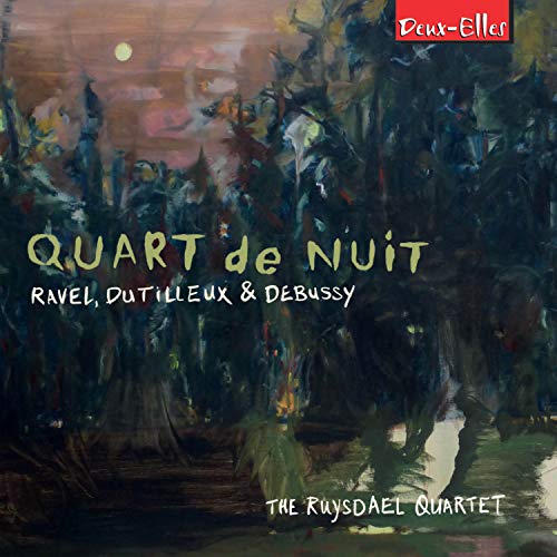 "CD cover art: dark forest painting with 'Quart de Nuit' title and artist names."