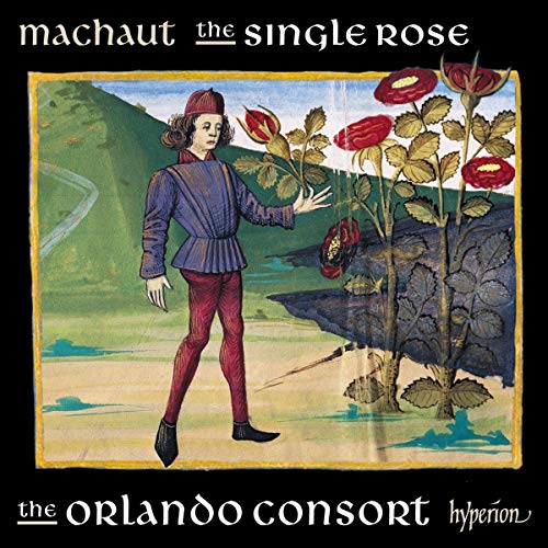 Medieval-style album cover with a man holding a rose, surrounded by more roses.