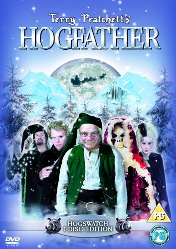 Hogfather" DVD cover featuring characters in a snowy, fantastical landscape.