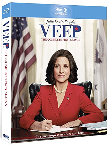 Blue-ray case for "Veep: The Complete First Season" with Julia Louis-Dreyfus on the cover.