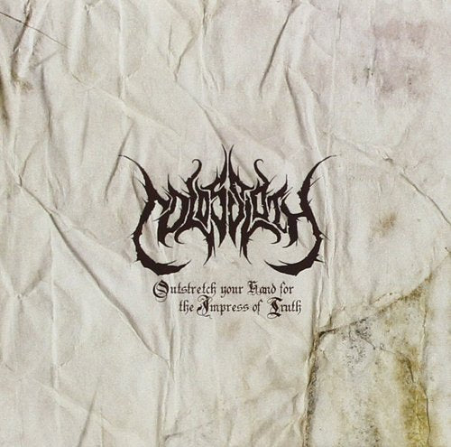 "CD album cover with stylized band name and title on crumpled, aged paper background."