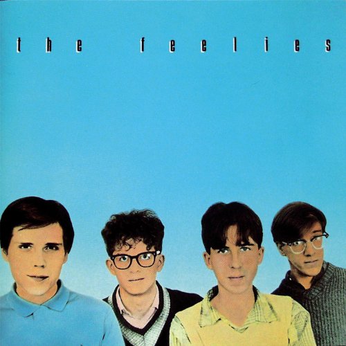 Album cover for The Feelies’ “Crazy Rhythms” featuring four band members.