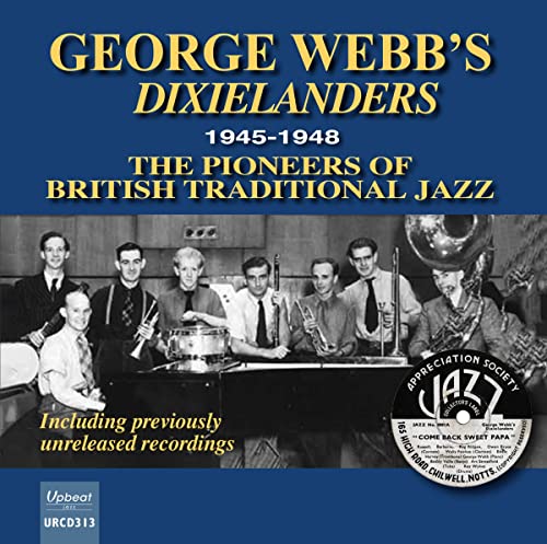 CD cover for George Webb’s Dixielanders jazz band, black and white photo.