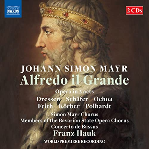 CD cover for "Alfredo il Grande" opera by Johann Simon Mayr, featuring a portrait.