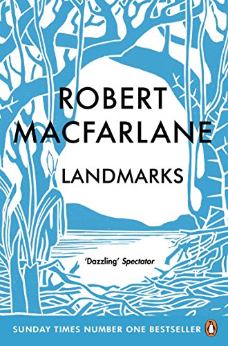 "Book cover of 'Landmarks' by Robert Macfarlane, featuring a blue-toned forest illustration."