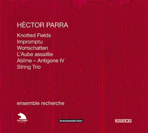 Red album cover with white text listing song titles and ensemble names.