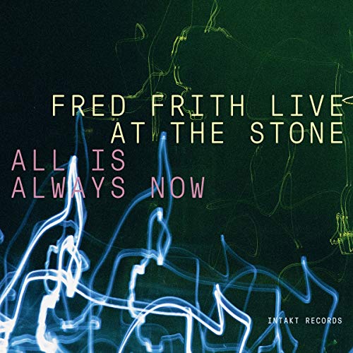 "Fred Frith album cover with abstract light trails on a dark background."