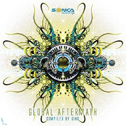 CD cover with intricate, symmetrical blue and yellow mechanical design.