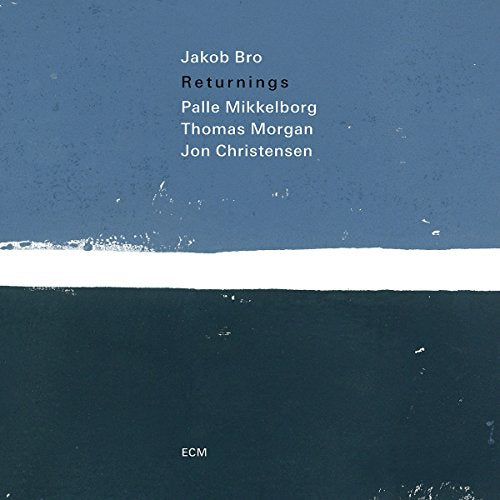 "Blue and dark blue album cover with white stripe and artist names listed."