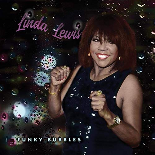Linda Lewis album cover, portrait of a smiling woman with bubbles.