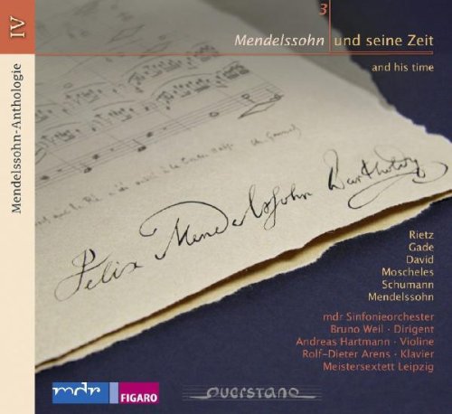 "CD cover featuring sheet music with handwritten notes on a dark blue background."