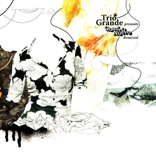 Album cover for “Quadro Nuevo Remixed” with abstract black and white figures.