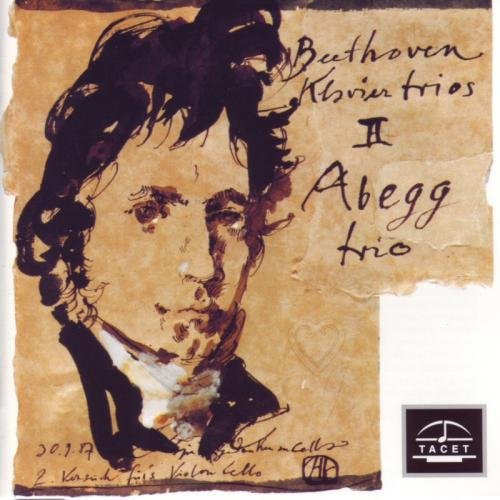 "CD cover with Beethoven portrait and 'Abegg Trio' text, on yellowed, torn paper background."