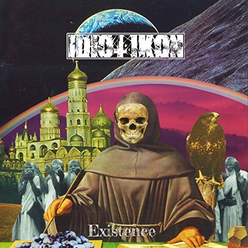 Album cover: hooded skeleton, castle, planet, and figures in a collage.