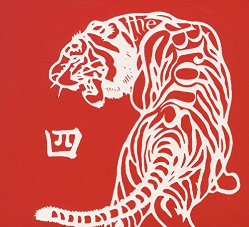 Red background with a white, intricately detailed tiger head and numeral IV.