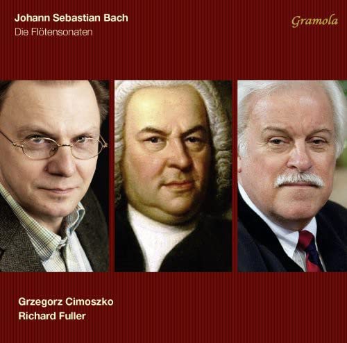 CD cover featuring portraits of three older men, composers Bach and performers.