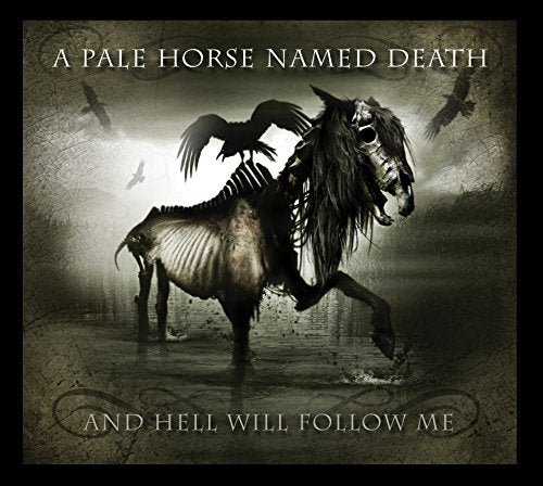 "CD cover art featuring a skeletal horse with birds on its back."