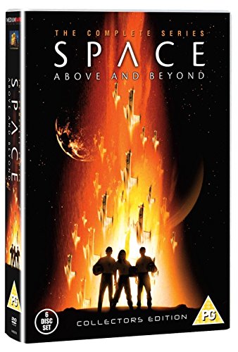 "Space Above and Beyond Collector's Edition DVD case with three figures and spacecraft in orange flames."