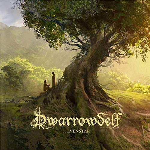 CD cover: large tree with figures, mountains, and “Dwarrowdelf” logo.
