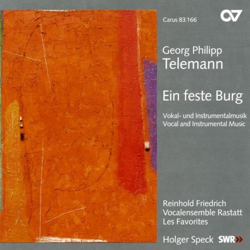 CD cover for Telemann’s “Ein feste Burg” with abstract orange and purple design.