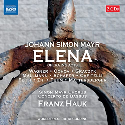 CD cover for Johann Simon Mayr’s “Elena” opera, featuring metal sculpture.