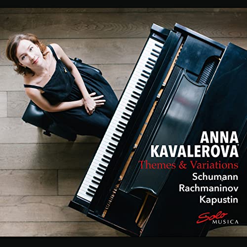 Pianist Anna Kavalerova seated at a grand piano, album cover art.