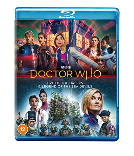 Blu-ray cover featuring the Doctor Who cast, a TARDIS, and sea creature characters.