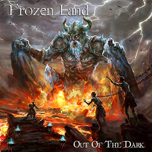 CD cover: Viking warrior amidst fire, storms, and smaller figures.
