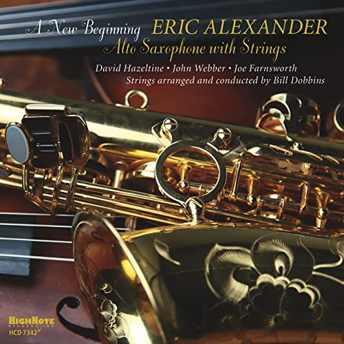 CD cover: golden alto saxophone with sheet music background.