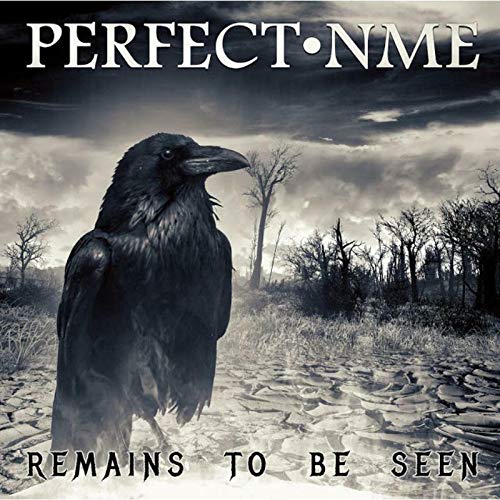 Black crow standing on a rocky path, dark, cloudy background, album cover artwork.