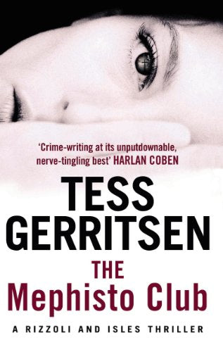 Book cover with a close-up of a woman's eye and title "The Mephisto Club" in red text.