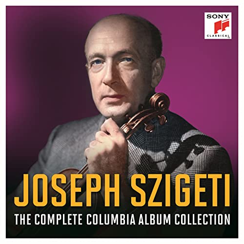 Portrait of violinist Joseph Szigeti holding a violin, album cover art.