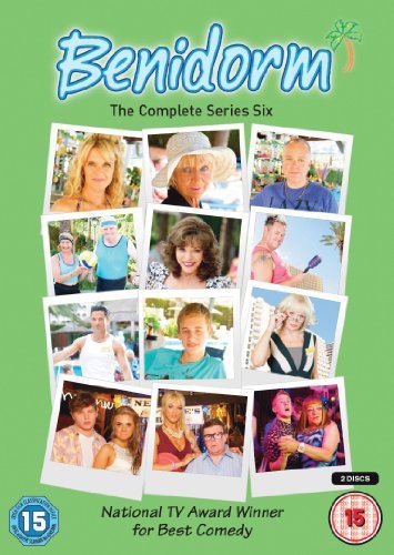 "Green DVD cover with 'Benidorm' title, character photos, and '2 discs' label."