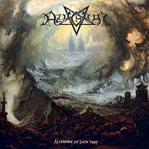 Dark fantasy album cover with a castle, graves, and swirling, smoky shapes.