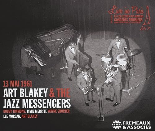 Black and white photo of Art Blakey & The Jazz Messengers performing live.
