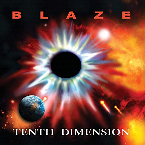 "Blaze Bayley's album 'Tenth Dimension' cover art featuring a planet and solar eclipse."