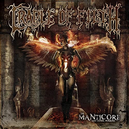 Album cover for Cradle of Filth featuring a winged figure and ornate pillars.