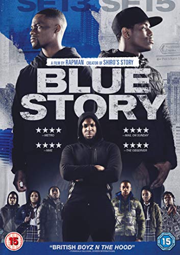 Blue Story" DVD cover featuring young Black men in urban settings.
