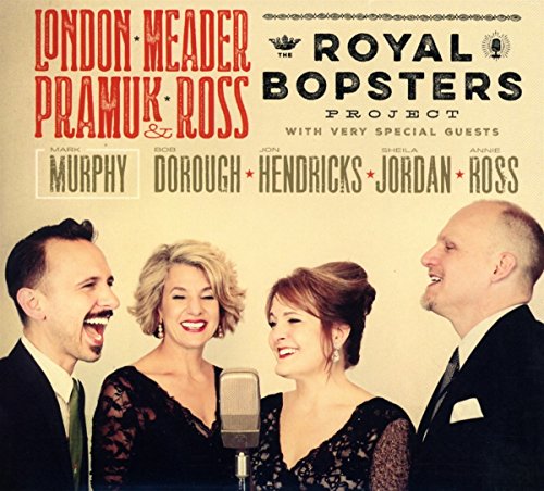 CD cover featuring four smiling musicians and vintage microphone.