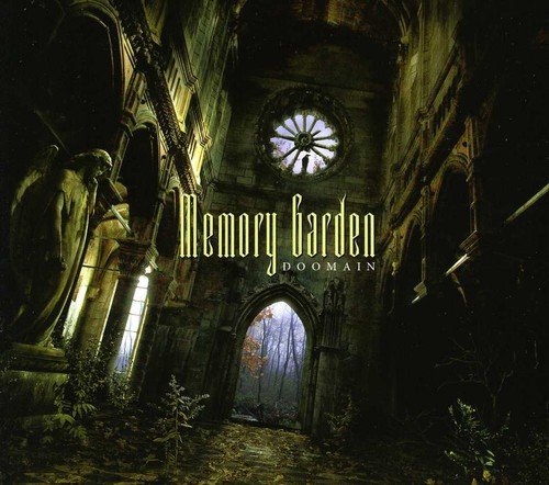 The image depicts a dark, ruined church with the words "Memory Garden" and "Doomain".