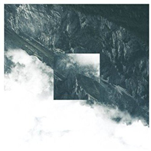 Abstract CD cover with grayscale mountain landscape and white fog.