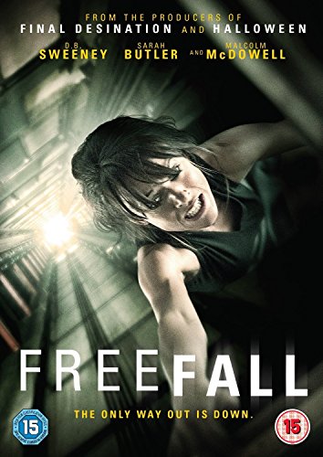 DVD cover for "Free Fall" showing a woman falling down a shaft.